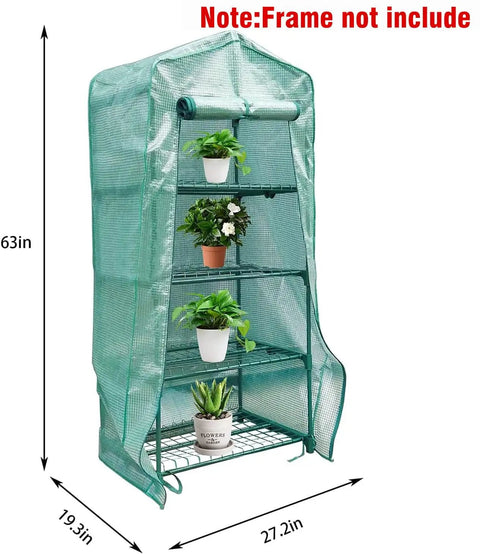 Beefy Four Tier Greenhouse Replacement Cover With Roll Up Zipper Door For Indoor Outdoor Gardening 63 X 27.2 X 19.3 Inches PE Material Frost Wind Rain Proof Frame Not Included