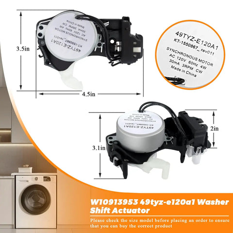 Upgraded 49tyz-e120a1 Washer Shift Actuator Replacement For Whirlpool Kenmore Washing Machines with specifications shown