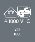 VDE and GS certification marks for Kraftform 2Go 100 Vde Insulated Screwdriver Set 11 Piece With Ergonomic Massive Grip And Stable 2Go Tool Stand.