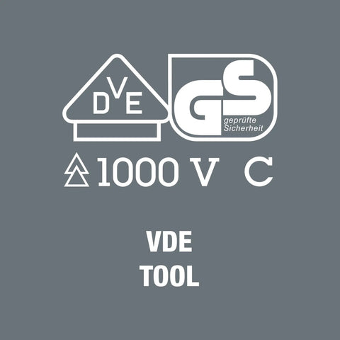 VDE and GS certification marks for Kraftform 2Go 100 Vde Insulated Screwdriver Set 11 Piece With Ergonomic Massive Grip And Stable 2Go Tool Stand.