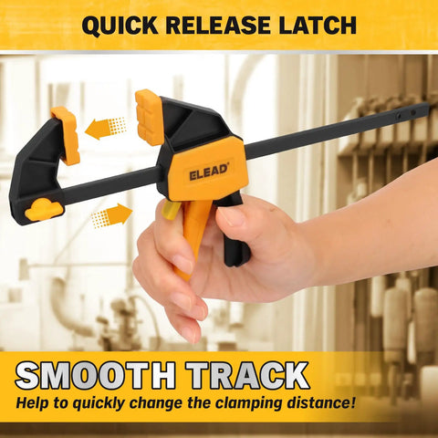 Two 6 Inch Mini Bar Clamps For Woodworking Set With One-Handed F Clamp And Spreader, 75 Lbs Load Capacity, Quick Release Grip
