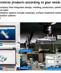 Image showing customization options including design, molding, production, painting, quality inspection, and OEM/ODM services.