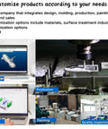 Collage of custom product design and manufacturing stages including mold design, production, painting, and quality inspection.