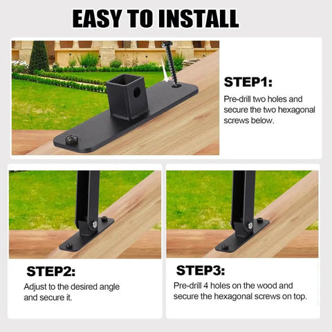 Three Pack Heavy Duty Roof Riser Brackets Kit For Pergolas And Patios, Adjustable From 0 To 90 Degree, Black Metal Riser Beams For Gazebos, Weatherproof, Anti Rust, Anti Corrosion, Easy Install, Built To Last Outdoor Support
