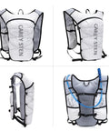 Ultra Lightweight Hydration Backpack For Women With 1.5L Water Bag No Bounce Running Vest in white, front, side, and back views