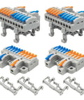 Din Rail Terminal Blocks 4 Pack With 8 Removable Rail Clips Quick Push In Wire Connectors For Circuit Inline 28 12 AWG 600V 32A 2 In 10 Out Includes Plastic Storage Box