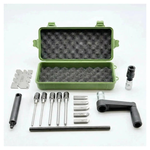 AZAXCQ Car And Motorcycle Valve Seat Reamer Set That Lets You Fix Minor Issues Yourself With Sturdy Hard Alloy Hands Tool For Family Vehicles, open green case and bits
