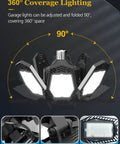 2 Pack LED Garage Light 120W Deformable 6 Plus 1 Panels 6500K Ceiling Shop Light E26 Base angle showcasing adjustable panels