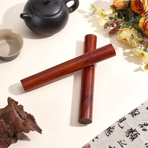 Premium Vintage Hardwood Incense Tube Set Dual Pack Storage Case For Aromatherapy Essentials on a white surface with decor elements.