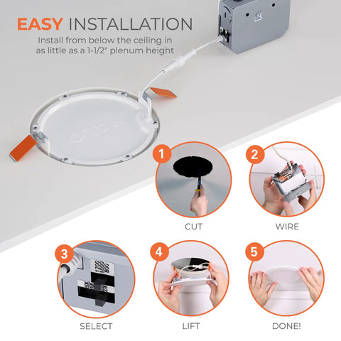 Canless Led Recessed Lighting 6 Inch Dimmable Wet Location Rated With Slick Compact Frame for easy installation steps.