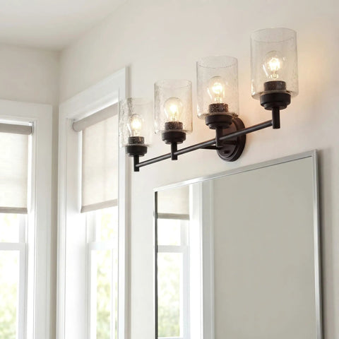 Four Light Vanity Light In Olde Bronze With Clear Seeded Glass For Above Bathroom Mirror, 30 Inch Wide, transitional style