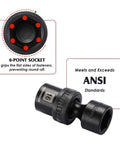 6-point socket from Shallow Universal Impact Socket Set Built Tough 3/8 Inch Drive, 6 Point, Metric 8-22mm, CR-MO Steel, ANSI standards.