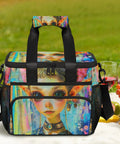 Colorful insulated picnic backpack lunch box tote for women and men, portable lunch bag for beach, vibrant fantasy design