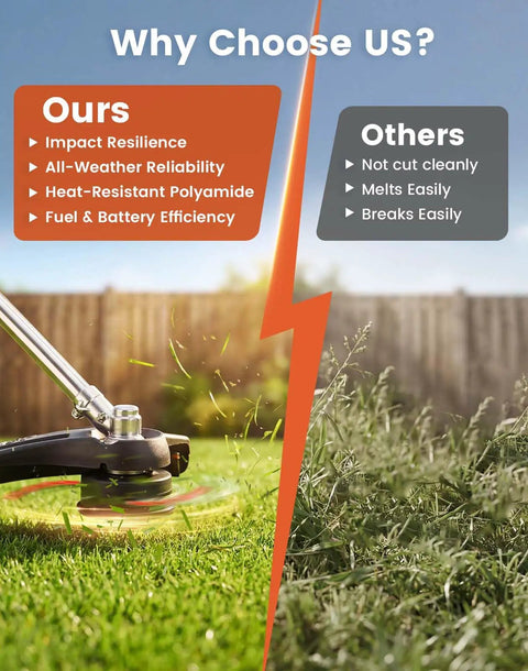 Comparison of Heavy Duty 0.105 Inch Weed Eater String 500 Ft Twisted Square Trimmer Line against standard line in garden use.