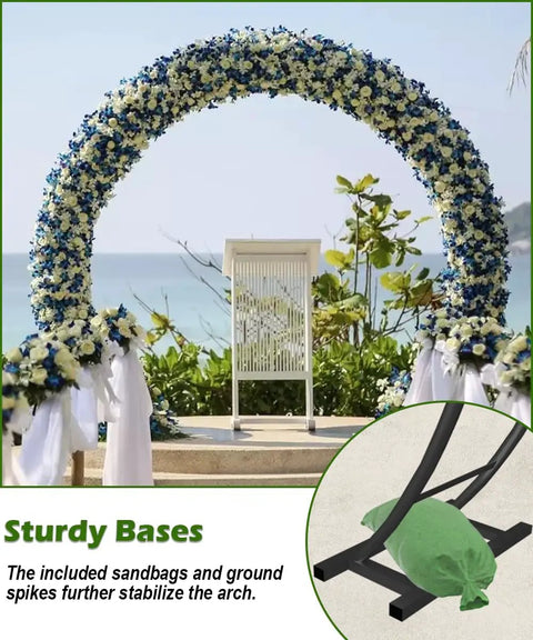 Sturdy Metal Wedding Arch For Outdoor Ceremony And Garden Party Decor 8 Feet Wide 7 Feet High Black Round Frame With Ground Bases Trellis For Climbing Plants Roses And Vines Perfect For Photos And Al Fresco Celebrations
