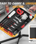 Adjustable Height Mobile Work Table With Rolling Tool Cart And Drills Storage, Heavy Duty Metal Mechanic Workbench, tools displayed