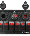 Beefed Up 6 Gang Boat Rocker Switch Panel Waterproof Marine DC 12V LED Illuminated Switches With Digital Voltage Display