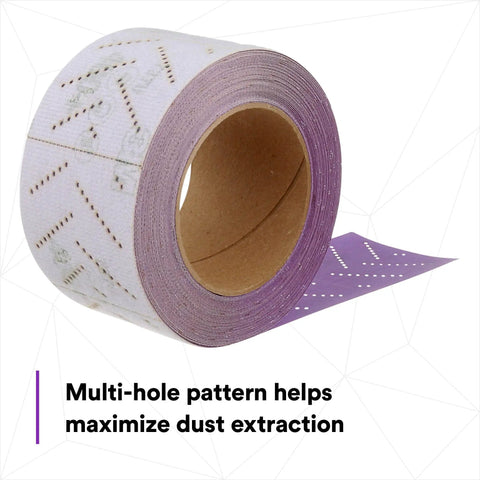 Cubitron II Hookit Pro Grade Abrasive Sheet Roll Multi Hole 70 mm By 12 M 400 Plus Grit with visible multi-hole pattern
