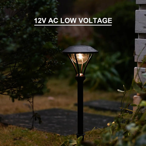 Low Voltage Path Lights LED 1W 60 Lumen Flood Lights With Sturdy Metal Stake illuminating garden path at night