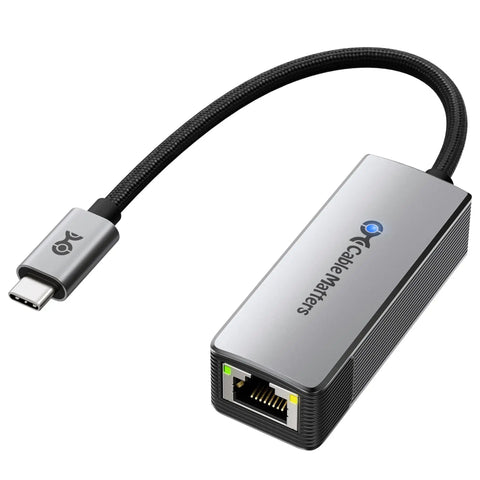 USB-C To 10Gb Ethernet Adapter With USB4 And Thunderbolt 5/4/3 Compatibility, showing port and cable design, suitable for NAS and gaming.