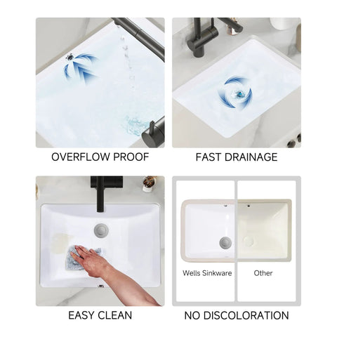 Undermount Rectangular White Ceramic Bathroom Sink For Small Vanities 20 By 15 Inch Porcelain Under Counter Basin With Overflow Seamless Install No Faucet Holes Great Pick For Compact Bathrooms