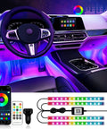 RGB Interior Car Strip Lights With Smart App Control And Music Sync Under Dash Footwell Neon Lighting Kit Multicolor 12V LED Strip Lights For Cars Trucks SUVs With Car Charger 1 Set inside vehicle
