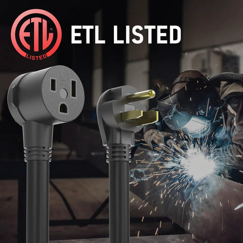 Beefy 50 Ft 8 AWG Welder Extension Cord 250 Volt NEMA 6-50P To 6-50R For Welding Machines shown with welder in use