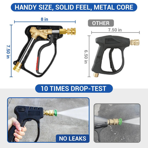 Short Pressure Washer Gun With 4000 PSI Beast Mode Cleaning Power, 10.5 GPM, showcasing its size, functionality, and durability.