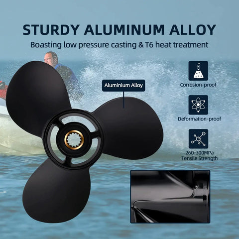 Aluminum Boat Propeller Upgrade For Johnson Evinrude 15 35HP 14 Spline 10.1 Inch Diameter 13 Inch Pitch 3 Blade Right Hand