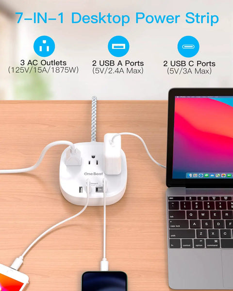 Ultra Flat 6 Foot Power Strip With 3 Outlets 4 USB Ports 2 USB C Desktop Charging Station For Dorm Room Cruise Ship And Travel