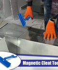 Worker using a 4 Inch Magnetic TDC TDF Clip Cleat Tool For PPC PPF Clips With Magnets HVAC Duct Stretcher on sheet metal.