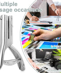 Heavy Duty One Hole Punch With Deep Throat Reach 2 Inch Long 1/8 Inch Hole Size Punches Up To 25 Sheets Of Thin Paper Handheld Alloy Punch For ID And PVC Cards 5 Inch Tall Reduces Effort in office, print shop, and photo studio.