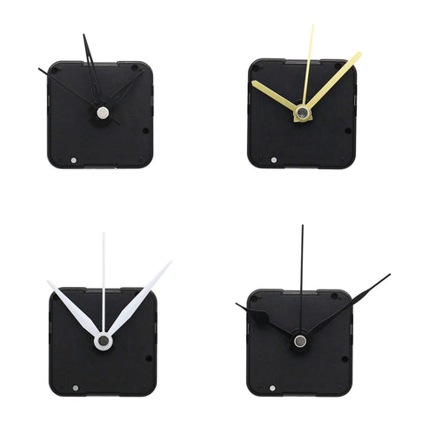 Hassle Free Snap In Dial Quartz Clock Movement Kit With Sleek Straight Hands, black square clock movements with various hand styles.