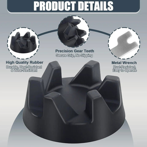 Replacement Blender Coupler Kit For KSB5 And KSB3 Series DIY Friendly 9704230 Compatible With Spanner Tool Includes WP9704230VP WP9704230 AP2930430 PS401661 1.42 Inch OD Shaft 6mm Center Hole; black rubber gear teeth and metal wrench