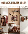 Premium Quality Top Tier Solid Wood Hockey Stick Wall Mounted Coat Rack Featuring Six Heavy Duty Hooks in various uses.