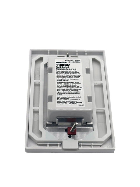 Wall Control Replacement S1100402 For ChromaComfort Ventilation Systems, Battery Powered, white wall control unit with label visible.