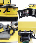 Workhorse Circular Saw Blade Sharpener With Bright LED Lamp And Full Accessory Bundle For Tct Carbide And Hss Steel Blades Up To 350Mm, showing controls and motor.