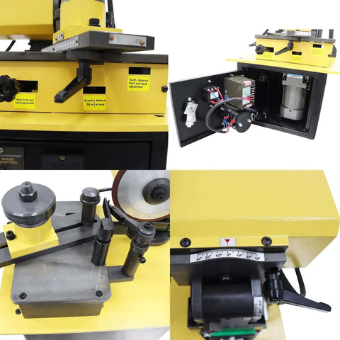 Workhorse Circular Saw Blade Sharpener With Bright LED Lamp And Full Accessory Bundle For Tct Carbide And Hss Steel Blades Up To 350Mm, showing controls and motor.
