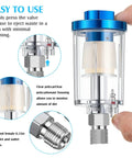 Close-up of 2 Pack Air Regulator Valve with Pressure Gauge and Water Trap Filter, 1 Quarter Inch Connection, held by hand