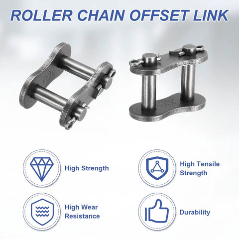 Heavy Duty ANSI #100 Roller Chain Connecting Links 32mm Pitch 4 Pack Manganese Steel Master Joint Repair Kit displayed.