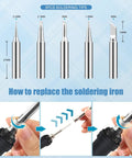 Diagram of 90W Soldering Iron Kit With Fast Heat Up 110V LCD Digital Soldering Gun Ceramic Heater 10 In 1 and replacing tips