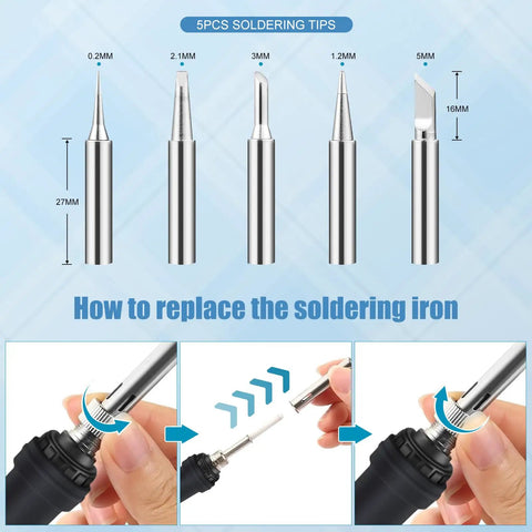 Diagram of 90W Soldering Iron Kit With Fast Heat Up 110V LCD Digital Soldering Gun Ceramic Heater 10 In 1 and replacing tips