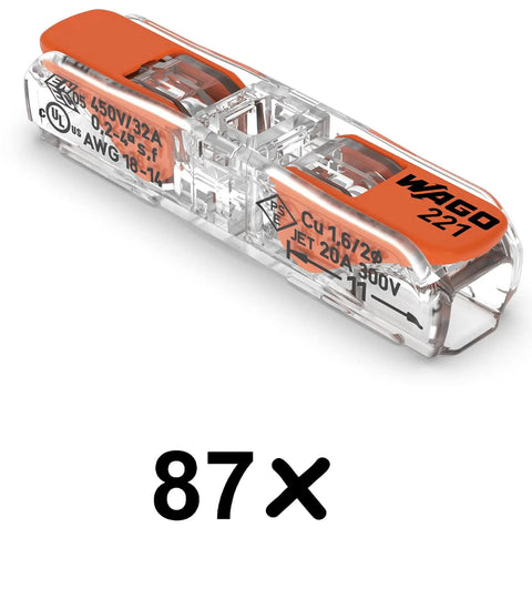 DIY Friendly Lever Nut Inline Wire Connectors 221 Series 87-Piece Case Set No Tools Needed For 20 To 14 AWG shown close-up
