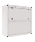 Rear view of white and grey Heavy Duty Wall Mount Garage Cabinet With Lockable Two Doors Removable Shelf 44 Lb Capacity Metal Organizer