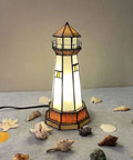 L10626 Lighthouse Tiffany Style Stained Glass Accent Table Lamp Night Light For Home Decoration with shells around