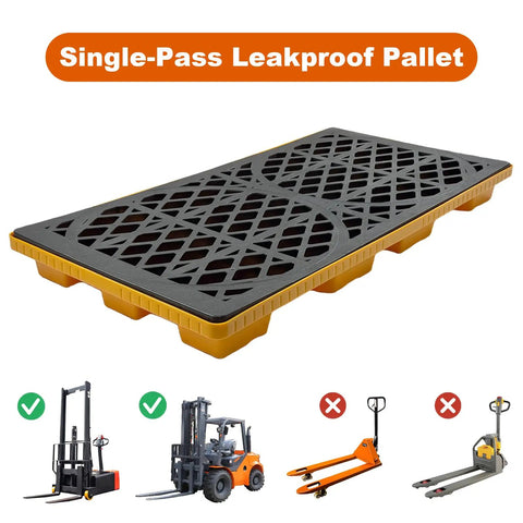 Heavy Duty Two Drum Spill Containment Platform Workhorse With 2000 Lb Capacity, Compliant Spill Pallet With Drain Outlet And Forklift Pockets