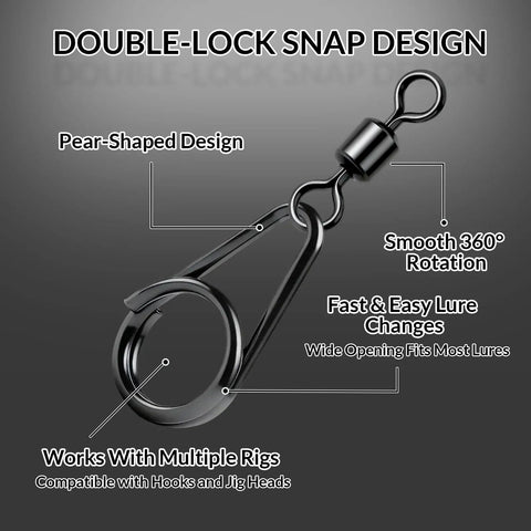 Pro Grade Fishing Swivels Snap With Pear Oval Split Ring Black Nickel 360 Degree Rotation Anti Twist For Braids High Speed Stainless Ball Bearings Secure Double Lock Snap Pear Shaped Design For Lures And Smooth Action black nickel pear snap with 360° rotation for lures
