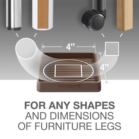 Slip Resistant Furniture Pads, 4 Pack, 4 Inch Brown Rubber Floor Protectors For All Surfaces, Stops Sliding And Scratches