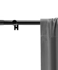 Black Curtain Rod Set With Brackets For Windows 32 To 90 Inches Five Eighth Inch Diameter Telescoping Rod and curtain shown