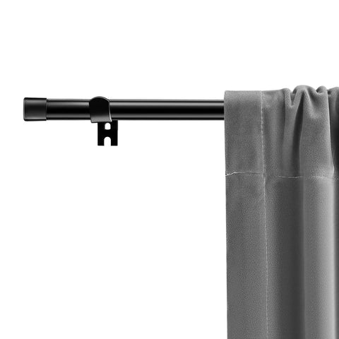 Black Curtain Rod Set With Brackets For Windows 32 To 90 Inches Five Eighth Inch Diameter Telescoping Rod and curtain shown